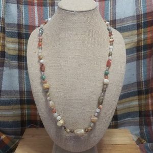 Vintage polished stone, and gold tone necklace